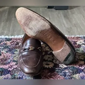 Gucci | Shoes | Vtg Gucci Classic Gg Gold Brown Leather Mens  display picture 3
